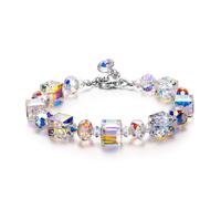 Pure Elegance: 925 Sterling Silver Bracelet For Women, Adjustable With Aurora Borealis Crystals, Layering Option, Healing & Protection Gift