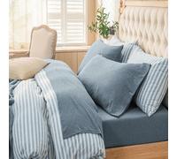 PURE ERA Jersey Knit 4pc Bed Sheet Set 100% T-Shirt Cotton Super Soft Comfy Breathable Fits Mattress Up to 20" Extra Deep Pocket (Heather Blueish Grey, Queen)
