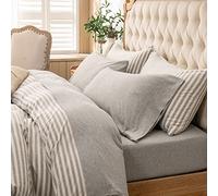 PURE ERA Jersey Knit 4pc Bed Sheet Set 100% T-Shirt Heather Cotton Super Soft Comfy Breathable Fits Mattress Up to 20" Extra Deep Pocket Light Grey Queen
