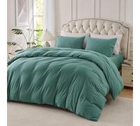 PURE ERA Jersey Knit Duvet Cover Set 100% T-Shirt Cotton Super Soft Comfy 3pc Bedding Set with Zipper Closure (Solid Teal Green, King)