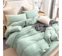 PURE ERA Jersey Knit Duvet Cover Set 100% T-Shirt Cotton Super Soft Comfy 3pc Bedding Set with Zipper Closure (Solid Sage Green, Queen)
