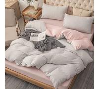 PURE ERA Jersey Knit Duvet Cover Set 100% T-Shirt Heather Cotton Super Soft Comfy Classic Striped Design, with Zipper Closure, Grey Light Pink Pinstripe, Queen