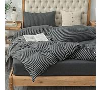 PURE ERA Jersey Knit Duvet Cover Set 100% T-Shirt Heather Cotton Super Soft Comfy Classic Striped Design, with Zipper Closure, Black & White Pinstripe, King