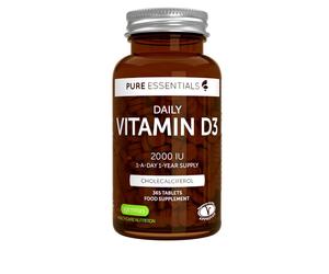 Pure Essentials Daily Vitamin D3 2000iu, 1-Year Supply, Vegetarian, 365 Small Tablets