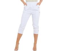 Pure Fashion UK Cropped Trousers New Cherry Berry Soft Cotton Stretch Capri Cropped 3/4s Elasticated Cropped Trousers Pants Size 8-26 UK (as8, Numeric, Numeric_10, Regular, Regular, White)