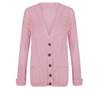Pure Fashion UK® Ladies Chunky Cable Knit Cardigan Button-Up Sweater with V-Neck & Pockets, Womens Soft & Warm Winter Outwear Jumper (Baby Pink, S-M)