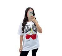 Pure Fashion UK® Women’s MON Cheri Slogan Print Tee Top, Ladies Cherry Oversized Baggy Summer Casual Wear T-Shirt (White, XL)