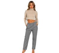 Pure Fashion UK® Womens Cherry Berry Full Length Trousers - Ladies Plain Italian Stretchy Elasticated Waist Summer Bottom Pants (Grey, 22)