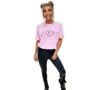 Pure Fashion UK® Women's Slogan Printed Oversized Short Sleeves T-Shirt Ladies Summer Baggy Loose Fit Round Neck Tee Tops Elegant Casual Wear Shirts (J'Adore Pink, L-XL)