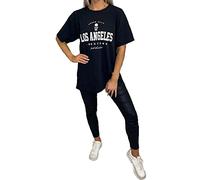 Pure Fashion UK® Women's Slogan Printed Oversized Short Sleeves T-Shirt Ladies Summer Baggy Loose Fit Round Neck Tee Tops Elegant Casual Wear Shirts (Los Angeles Downtown Black, L-XL)