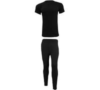 PURE FASHIONS Men's Thermal Underwear Set Warm Base layer Thermal Set Vests Trousers Top Bottom Long Johns for Cold Winter Wear and Skiing Running Workout (Black Half-Sleeve Set, L)