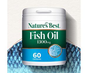 Pure Fish Oil 1300mg - 60 Capsules by Nature's Best - Maximum Strength Supporting Heart, Brain and Vision Health