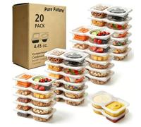 Pure Future 20-Pack Reusable Double Compartment Snack Containers with Lids | Leakproof BPA-Free Containers for Portion Control, Microwave Safe Snack Pack, Ideal for Office, Gym, Travel Use