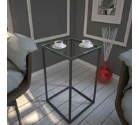 pure glass top side table with metal frame in black