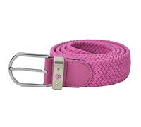 Pure Golf Super Stretch Woven Webbing Belt | Hand Enamelled Lady Golfer Detailing On Buckle | Womens Golf Belt | ONE SIZE FITS MOST UK 8-16 | Reinforced PU Tip (Azalea Pink)