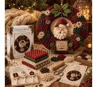 Pure Handmade 3D Christmas Fabric Poke Art Kit for Adults with Christmas Hanger, 3D Fabric Poke Wreath DIY Kit, Beginner-Friendly No-Sew Craft, 3D Texture, Relaxing Holiday Project (Santa Wreath)