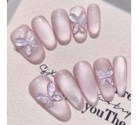 Pure Handmade Fake Nails Press On Nails Stick on French Tip False Nails Acrylic Soft Solid UV Art Gel Nail For Girl Women Daily Gift Holiday Fit All Fingers (Q344, M)