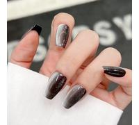 Pure Handmade Nails Press on Nail Reusable Fake Nails Black CatsEyes Bling Bling Nude Medium Stick on Nails French Tip False Nails 10pcs (L, Q284)