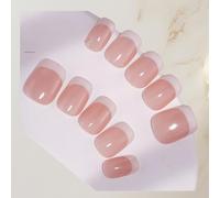 Pure Handmade Nails Press on Nail Reusable Fake Nails Short Long Medium Stick on Nails French Tip False Nails 10pcs with Jelly Adhesive Tabs File Storage Box (Q015 22P)