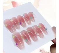 Pure Handmade Nails Press on Nail Reusable Fake Nails Short Long Medium Stick on Nails French Tip False Nails 10pcs with Jelly Adhesive Tabs File Storage Box (Q051 22P)