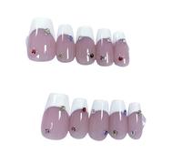 Pure Handmade Nails Press on Nail Reusable Fake Nails Short Long Medium Stick on Nails French Tip False Nails 10pcs with Jelly Adhesive Tabs File Storage Box (Q073 22P)