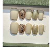 Pure Handmade Nails Press on Nail Reusable Fake Nails Short Long Medium Stick on Nails French Tip False Nails 10pcs with Jelly Adhesive Tabs File Storage Box (Q054 22P)