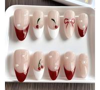 Pure Handmade Nails Press on Nail Reusable Fake Nails Short Long Medium Stick on Nails French Tip False Nails 10pcs with Jelly Adhesive Tabs File Storage Box (Q025 22P)