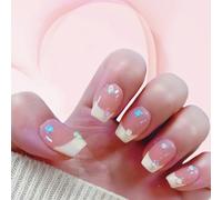 Pure Handmade Nails Press on Nail Reusable Fake Nails Short Long Medium Stick on Nails French Tip False Nails 10pcs with Jelly Adhesive Tabs File Storage Box (Q017 22P)