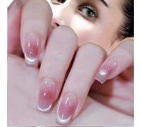 Pure Handmade Nails Press on Nail Reusable Fake Nails Short Red Cat Eye Medium Stick on Nails French Tip False Nails 10pcs (M, TB0049)