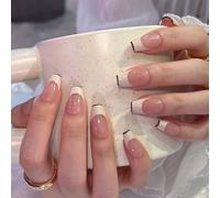 Pure Handmade Nails Press on Nail Reusable Fake Nails White Black French Nude Medium Stick on Nails French Tip False Nails 10pcs (XS, Q282)