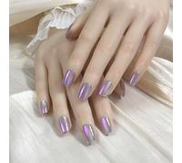 Pure Handmade Nails Press on Nail Reusable Fake Short Lavender Aurora Nails Bling Bling Nude Medium Stick on Nails French Tip False Nails 10pcs (S, Q261)