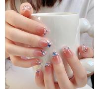 Pure Handmade Salon Nails Press on Nail Reusable Fake Stick on Nails French Tip False Nails 10pcs with Jelly Adhesive Tabs File Storage Box (Q050 M)