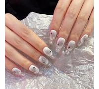 Pure Handmade Salon Nails Press on Nail Reusable Fake Stick on Nails Y2K White Tip False Nails 10pcs with Jelly Adhesive Tabs File Storage Box (Q068 S)