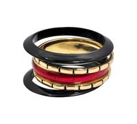 Pure Hands Handmade Bangles Set - Garnet Eclipse | Red Enamelled Brass Bangle, Golden Spacer Bangles, Jet-Black Wooden Bangles | 5-Piece Artisan Crafted Bangle Set for Women