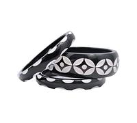 Pure Hands Handmade Resin Bangle Bracelet Set of 3 - Pristine Afflatus in Black and White Floral Carved Design | PU Coated for Color Stability Studio (2.6 Inches)