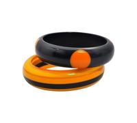 Pure Hands Handmade Resin Bangles for Women - Rhythm of Autumn Grace Set in Orange & Total Eclipse Blue | Modern Dot & Stripe Design, Satin Finish Studio