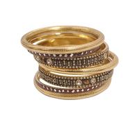 Pure Hands Mirror Embellished Indian Bangle Set - Enchanted Midnight Dreams Studio | 7-Piece Chocolate & Black Shallak Brass Jewelry | Tarnish-Resistant Finish