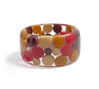 Pure Hands Polka Dame Resin Bangle - Handcrafted Lucite Bracelet with Fiery Red & Russet Brown Polka Dots, Straight Profile, Bevelled Edges & Satin Finish Studio