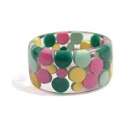 Pure Hands Polka Darling Handcrafted Resin Bangle - Vibrant Polka Dot Design in Clear Lucite, Sleek Straight Profile, Bevelled Edges, & Satin Finish Studio