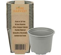 Pure Harvest 10.5cm Round Propagation Plant Pots (500cc) - Pack of 20 Durable Nursery Pots. Growing Containers for Bedding & Young Plants with Excellent Drainage. Reusable & Easy to De-pot. Grey
