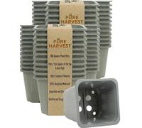 Pure Harvest 7cm Square High Propagation Plant Pots - Pack of 100 Thermoformed Nursery Pots with Excellent Drainage. Professional Grade Growing Containers for Seedlings, Plugs, & Young Plants. Grey