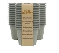 Pure Harvest 7cm Square High Propagation Plant Pots - Pack of 50 Thermoformed Nursery Pots with Excellent Drainage. Professional Grade Growing Containers for Seedlings, Plugs, & Young Plants. Grey