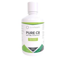 Pure Health C8 MCT Oil, Premium 100% Coconut Zero Palm Oil, Perfect for Keto Diets, Fasting & Bulletproof Coffee, Non-GMO, BPA Free(1L)