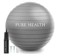 Pure Health Exercise Fitness Swiss Yoga Ball - Anti Burst Extra thick with Hand Pump for Home Gym -Birthing Ball for Yoga, Pilates, Fitness, Pregnancy & Labour (L (68-75 cm), Silver)