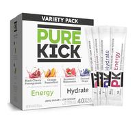 PURE KICK Energy and Hydrate Singles To Go Drink Mix Variety Pack, Black Cherry Granate,Orange Passion Fruit, Strawberry Watermelon and Concord Grape, 40 Count (Pack of 1)