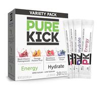 PURE KICK Energy and Hydrate Singles To Go Drink Mix Variety Pack, Black Cherry Pomegranate, Orange Passion Fruit, Strawberry Watermelon and Concord Grape, 30 Count (Pack of 1)