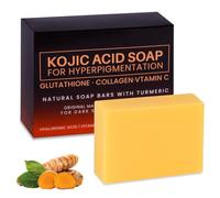 Pure Kojic Acid & Turmeric Soap Bar 100g - Skin Brightening Bar for Face & Body, Helps Improve Uneven Skin Tone, Dark Spots & Acne, with Glutathione & Hyaluronic Acid, Includes Foaming Net