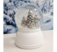 Pure-Line 20167 Snowglobe Nostalgia Christmas Tree Decoration on Base Cubic White | Shaking Ball | Height: 12 cm W: 10 cm