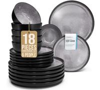 Pure Living Ibiza 18 Piece Dinner Set for 6 People - Mediterranean Stoneware Dinnerware, Dinner Service for 6, Plates and Bowls Set, Dishwasher and Microwave Safe - Grey
