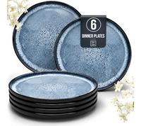 Pure Living Ibiza Stoneware Dinner Plates Set of 6 - Mediterranean Dining Plate Set, Dishwasher and Microwave Safe - Elegant Stoneware Tableware - Smoky Blue